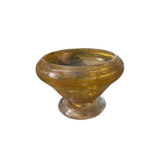 Vintage 1998 Large Glass Fruit Bowl Centerpiece Dining Room Kitchen Amber Swirl - Picture 1 of 5